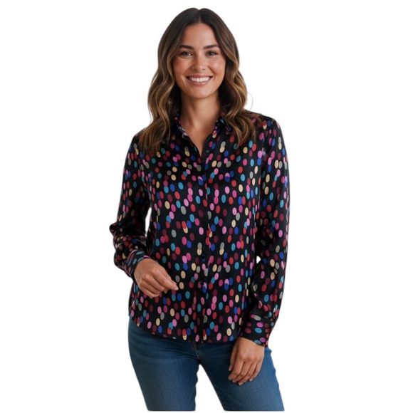 Polka Dot 100% Silk Loose Fit Blouse Plus Size 22W Career Shoulder Pads 3511400 - Picture 1 of 12